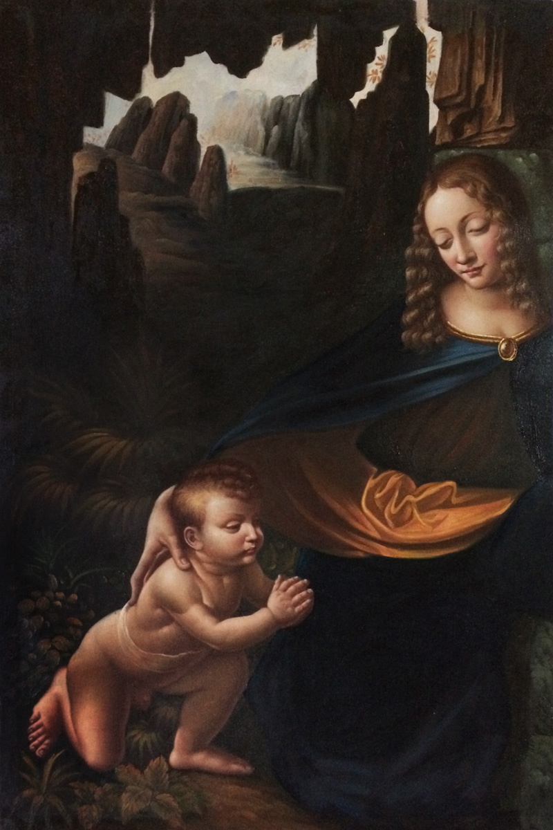 Virgin of the Rocks (Louvre detail with child) - Leonardo Da Vinci Painting